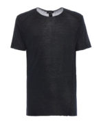 T-shirt blu scura in lino a taglio vivo