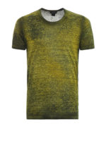 T-shirt verde in lino dipinta a mano