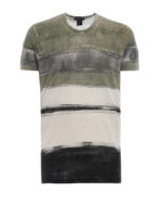 T-shirt verde in lino a righe rovinate