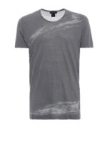 T-shirt grigia in lino con righe a contrasto