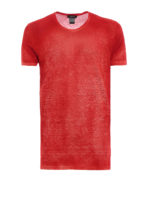 T-shirt rossa in lino dipinto a mano