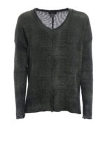 Maglia verde in lino con cuciture a vista