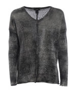 Pull grigio in lino con cuciture a vista