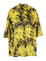 Camicia seta maniche corte stampa mimosa nera