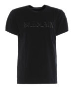 T-shirt nera in cotone con logo in rilievo