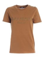 T-shirt color cammello bottoni sulla spalla