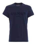 T-shirt blu con logo Balmain floccato