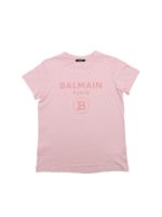 T-shirt rosa con stampa logo flock