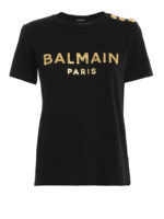 T-shirt nera con logo e bottoni dorati