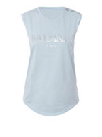 Top in cotone azzurro con stampa logo