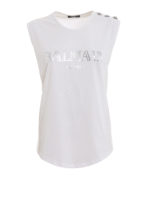 Top in cotone bianco con stampa logo