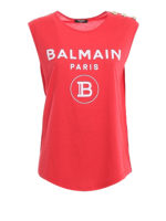 Top in cotone rosso con bottoni e logo