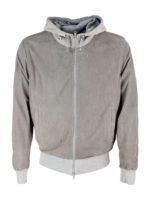 Bomber scamosciato con cappuccio grigio