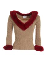 Maglia beige con inserti in finta pelliccia