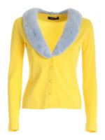 Cardigan con collo in pelliccia giallo