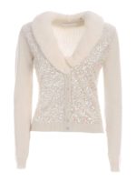 Cardigan bianco con inserto in pelliccia