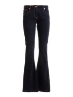 Jeans a zampa con cuciture rosa