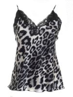 Top in seta animalier con pizzo