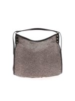 Borsa a spalla nera e beige stampa OP