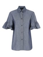 Camicia jeans con volant blu