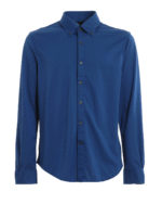 Camicia blu in cotone piquet