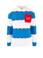 Polo a righe logo bianca e blu