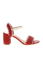 Sandali in pelle intrecciata rossa e bianca