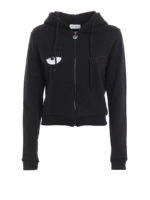 Felpa nera corta con zip e cappuccio