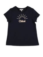 T-shirt blu scuro con logo ricamato