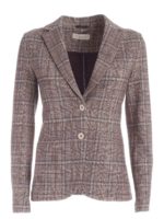 Giacca monopetto marrone con motivo a quadri