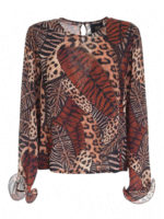 Blusa stampa piume sui toni del beige