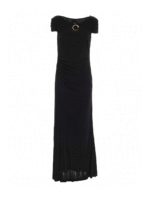 Abito lungo nero con logo dorato frontale