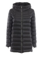 Piumino lungo nero con cappuccio
