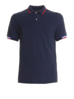 Polo blu in pique con collo profilato