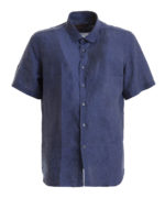 Camicia a maniche corte in lino blu