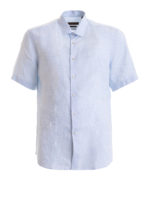 Camicia a maniche corte in lino celeste