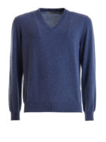 Pull con scollo V cashmere blu