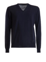 Pull con scollo V in lana blu scuro