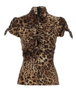 Blusa in seta leopardata con fiocchi