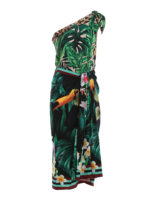 Abito monospalla in seta con motivo tropicale
