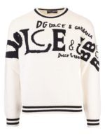 Pullover intarsio logo bianco e nero