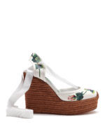 Espadrillas con zeppa in pelle stampa rose