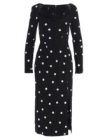 Vestito a pois con spacco nero