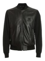 Giacca in pelle con maniche a contrasto