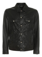 Giubbotto in pelle con bottoni logo argentati