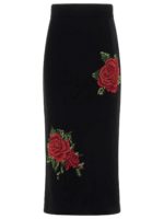 Gonna midi rose ricamate nera
