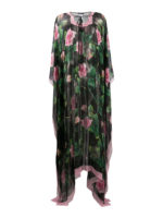 Kaftano lungo in seta stampa Tropical Rose