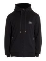 Felpa patch con cappuccio e zip nera