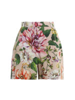 Pantaloni corti in popeline stampa fiori