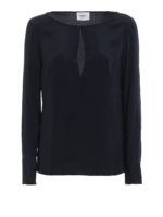 Blusa blu scuro in misto seta